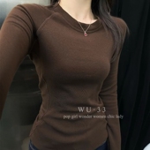 wu33打底衫 显瘦上衣 加绒加厚T恤女百搭修身 2025冬新款 韩圆领长袖