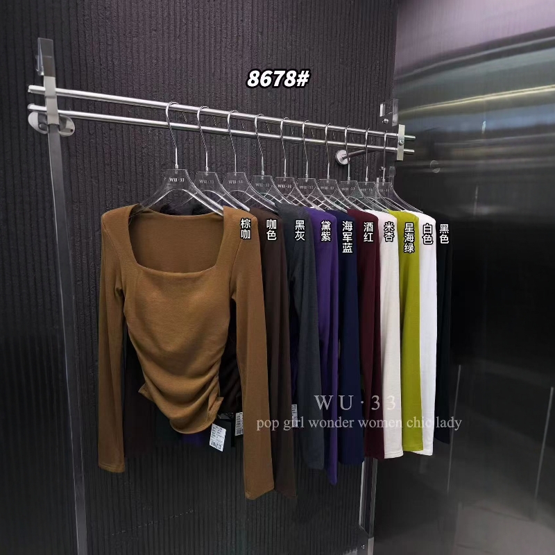 wu33韩版方领带胸垫长袖T恤