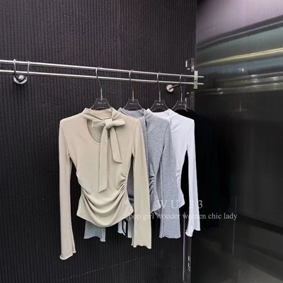 wu33韩版u领飘带设计感喇叭袖