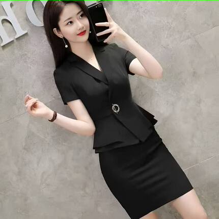 【品牌正品】高端职业装夏季短袖女西装正装套装前台接待女工作服