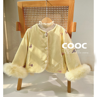 2025秋冬女童白鸭绒羽绒服丝绒外套女孩狐狸毛外套加厚羽绒外套