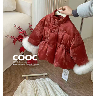 2025秋冬女童白鸭绒羽绒外套拜年服小女孩洋气狐狸毛外套加厚保暖