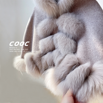 女童冬新款狐狸毛领双面羊绒大衣