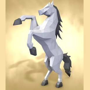 儿童益智DIY立体手工制作3D纸质模型纸艺马动物跃马纸模型折纸