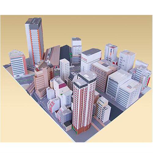 立体手工制作城市高楼大厦商业街