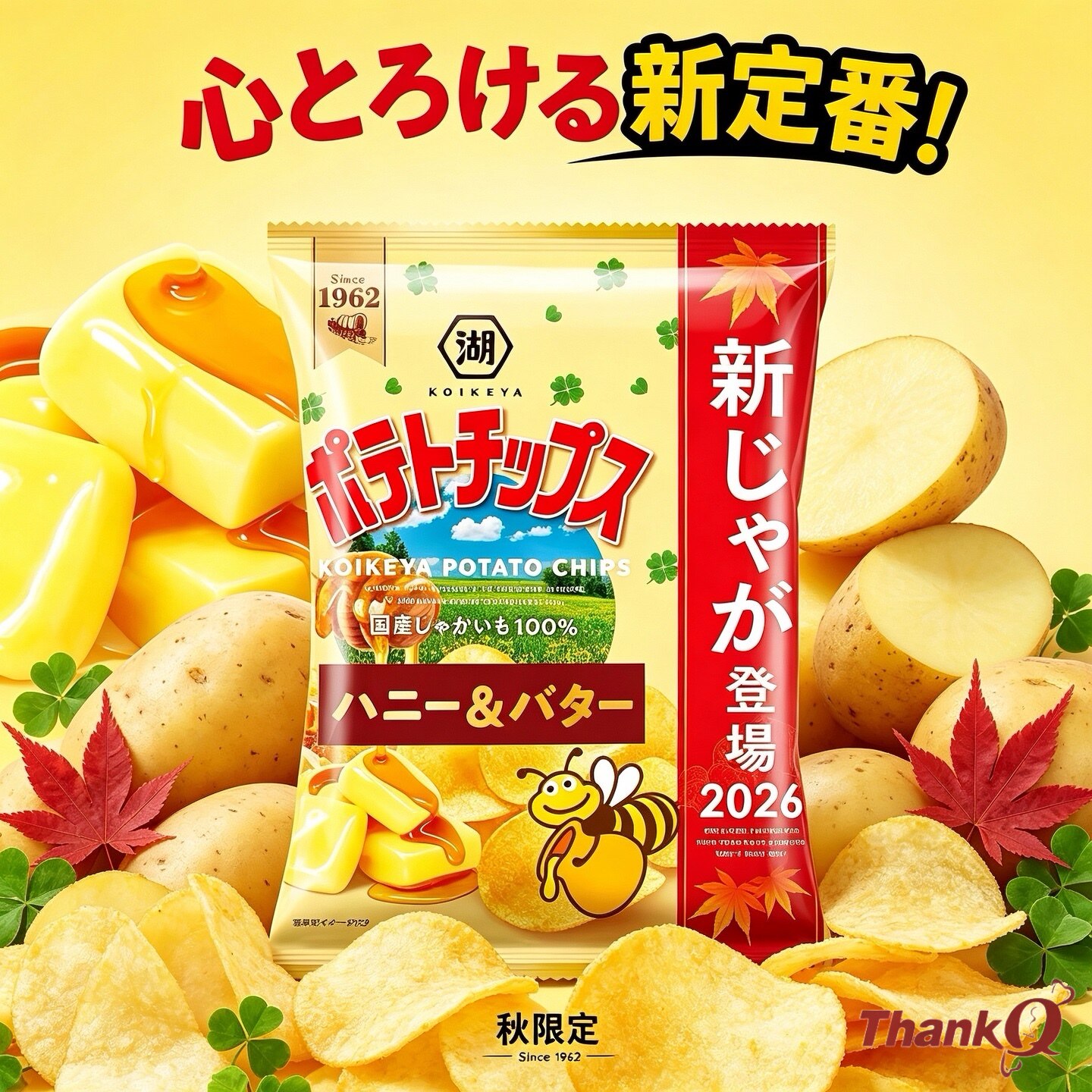 日本进口2026秋季限定湖池屋蜂蜜黄油味薯片咸甜风味厚切膨化零食