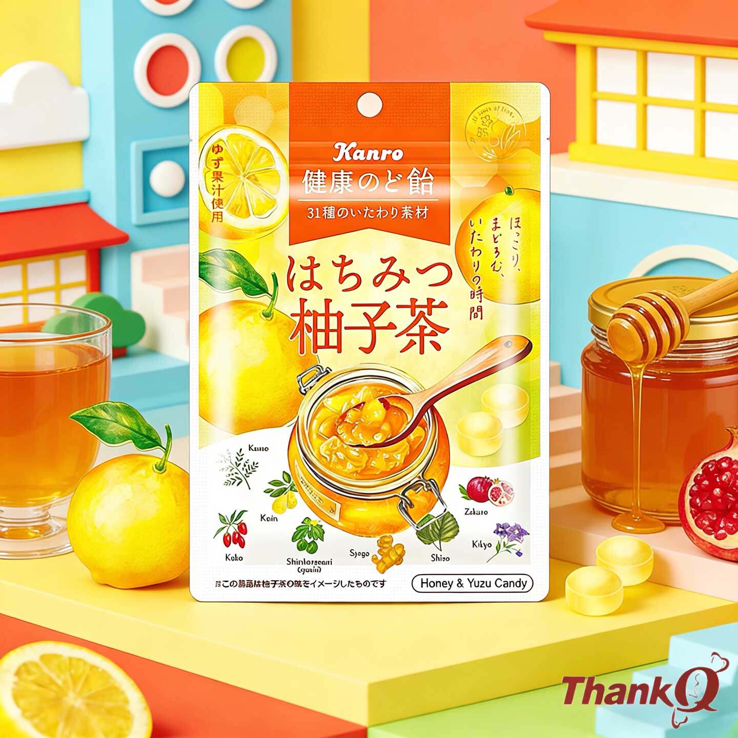 日本进口甘乐蜂蜜柚子糖护嗓润喉糖茶味糖果高颜值水果味硬糖喜糖