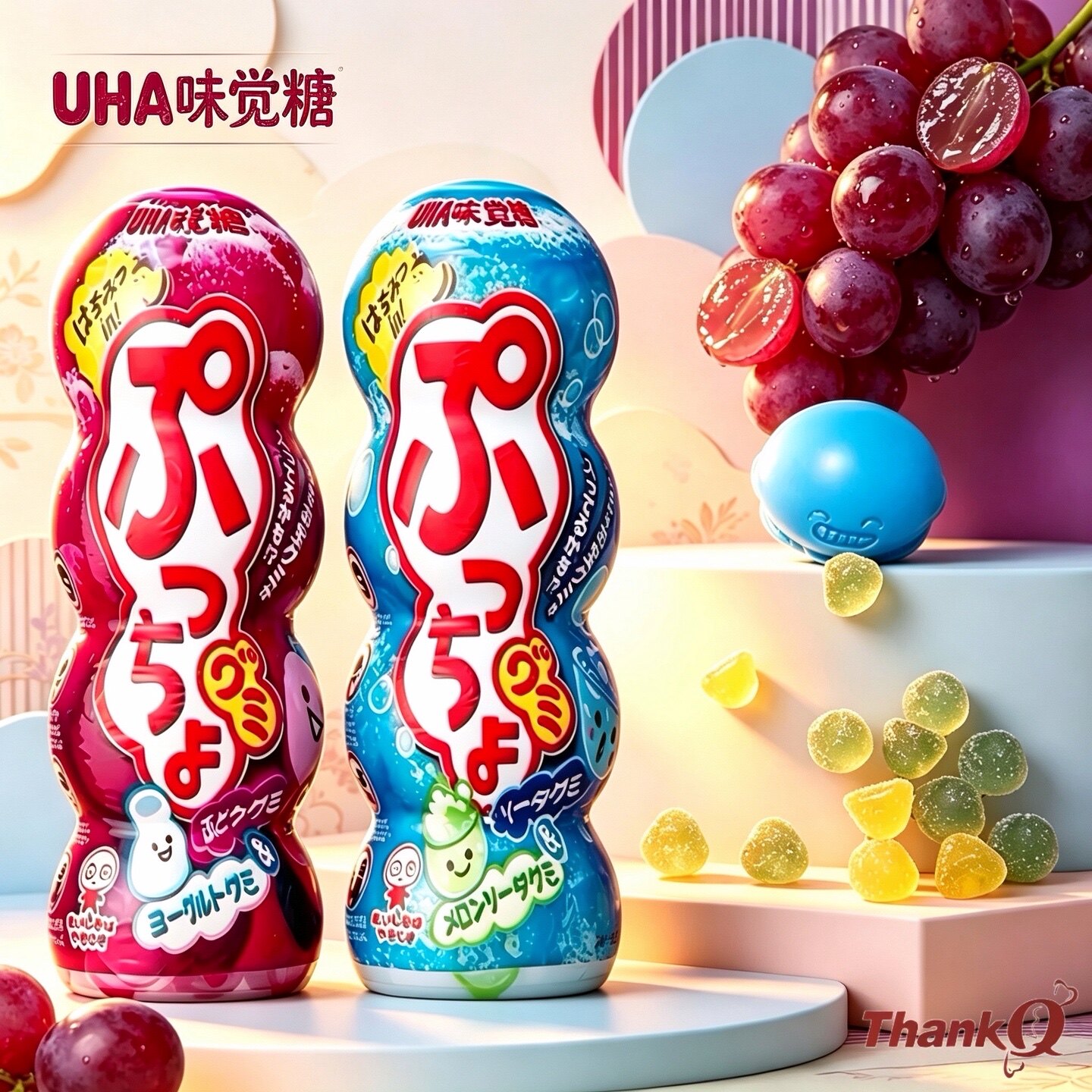日本进口零食UHA悠哈味觉糖果汁软糖桃子味葡萄味汽水QQ糖橡皮糖