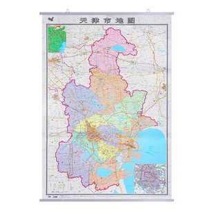 2026新版天津市地图挂图 约1.1*0.8米双面覆膜防水高清加厚 商务会议室办公室客厅背景装饰挂画 交通旅游区划三合一