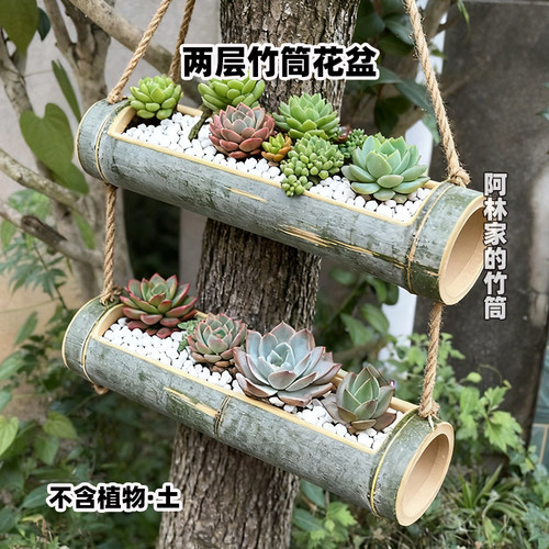 吊绳竹子花盆作业完成优秀