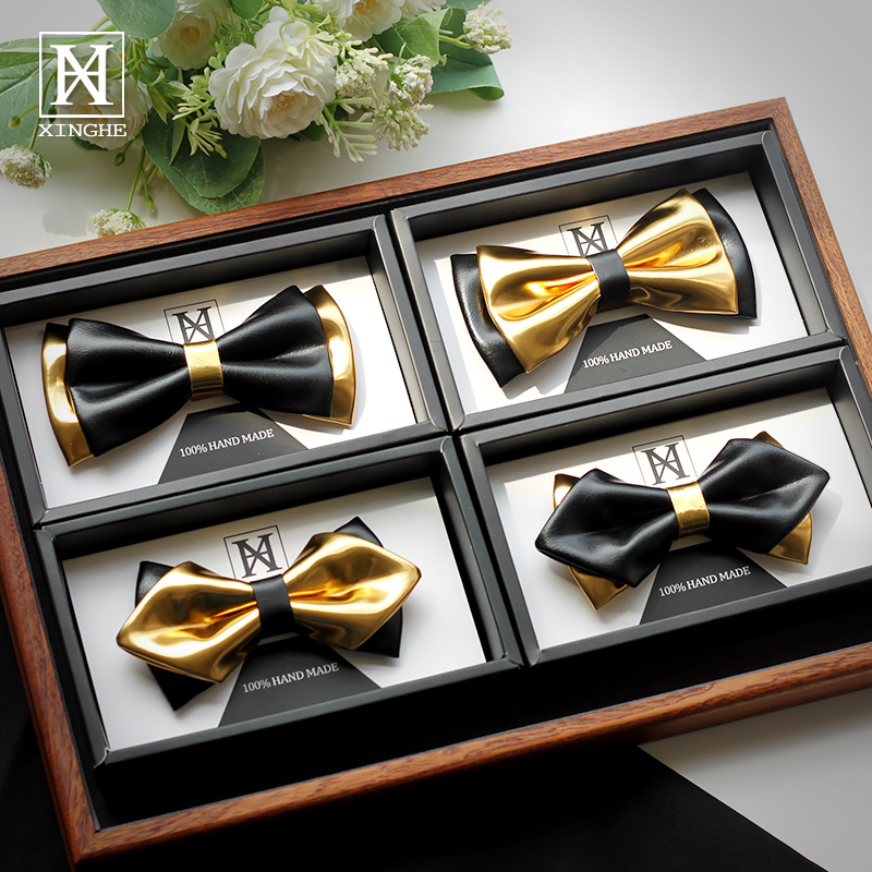 高档舞台金色双层尖角男士领结