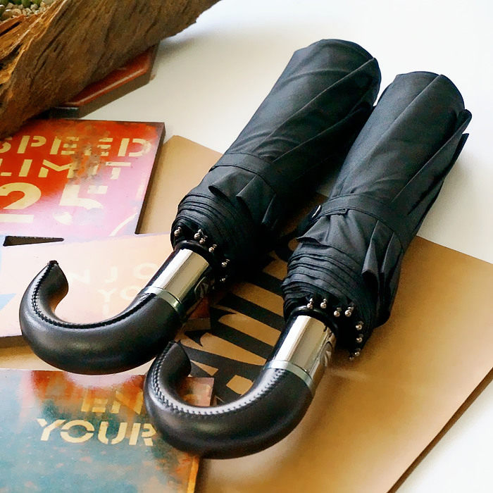 复古皮弯柄男士伞折叠十骨加固结实双人雨伞个性防风全自动雨伞女