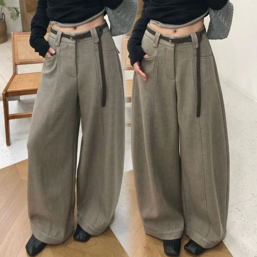 韩里韩气的毛呢阔腿裤子女秋季