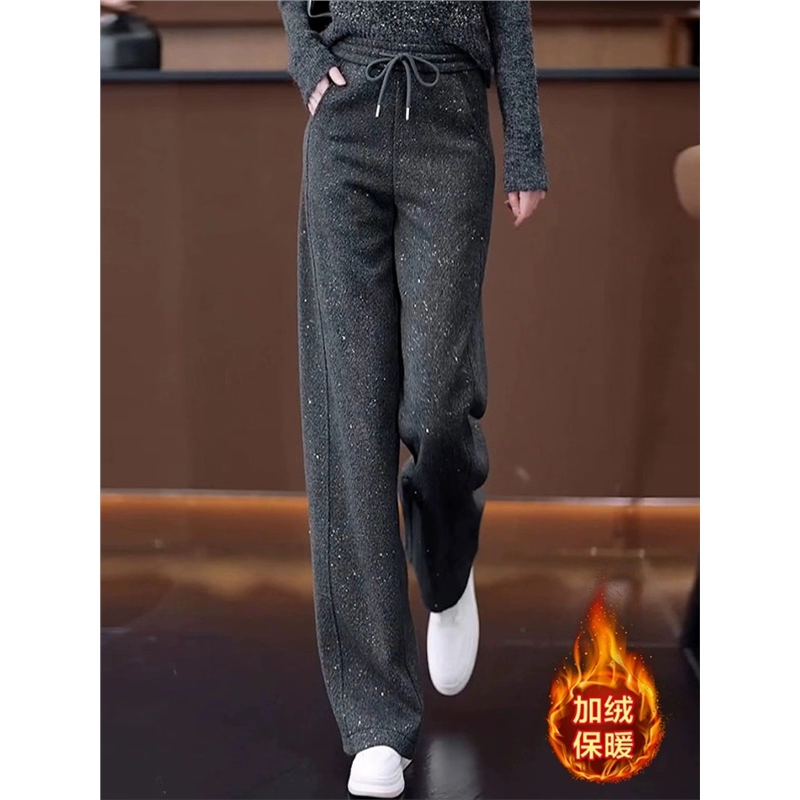 星空亮片加绒阔腿裤女秋冬季2025年新款灰色松紧腰窄版直筒休闲裤,女装/女士精品,大码裤装,淘宝优惠券,粉丝福利购,淘宝优惠卷