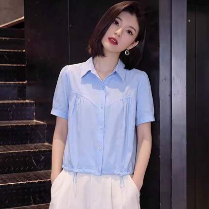 时尚短袖衬衫女夏季新款小个子宽松显瘦休闲衬衣洋气减龄百搭上衣
