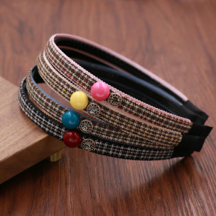 千鸟格宽边发箍女彩色珠子装 百搭防滑发饰头箍 饰高端韩版