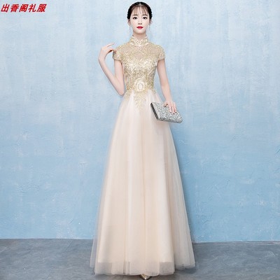 金色晚礼服女2025新款宴会高贵