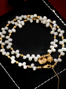沙金电镀福袋淡水珍珠锁骨链女