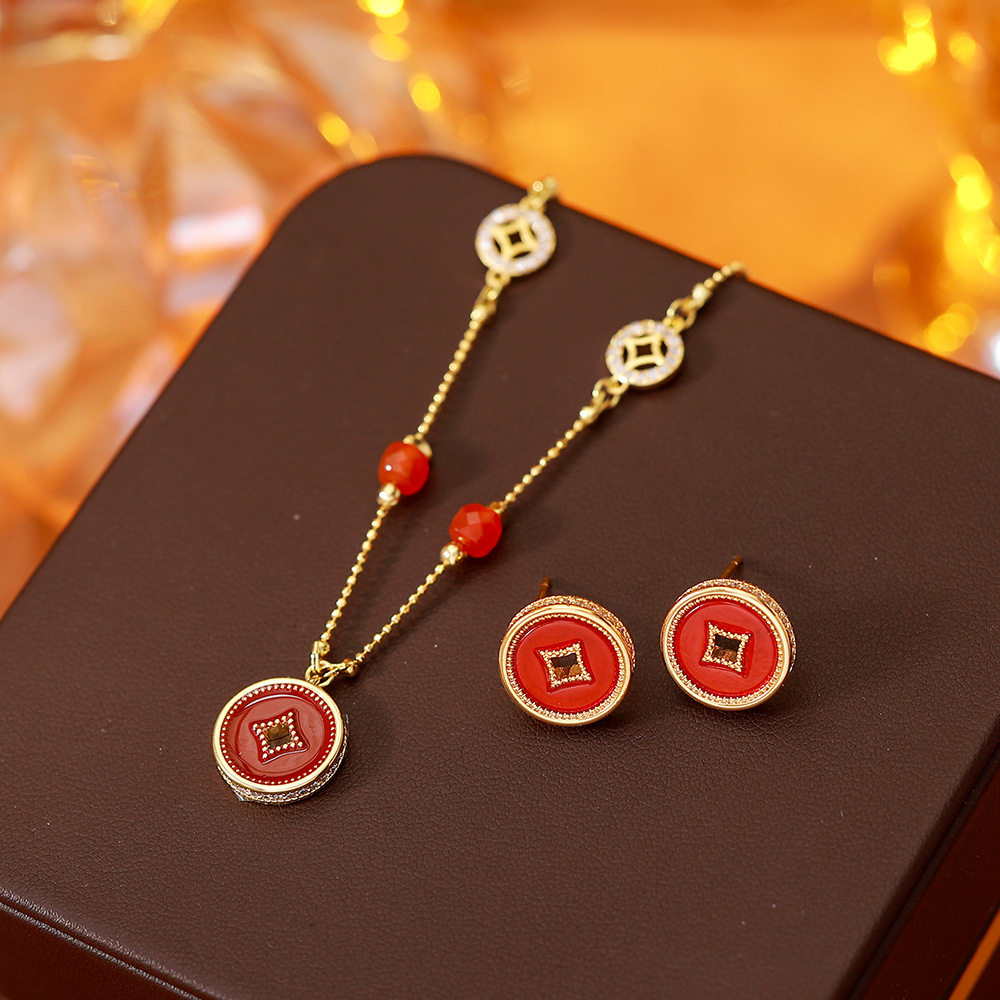 寻梦方泽新中式钱币珐琅项链套装
