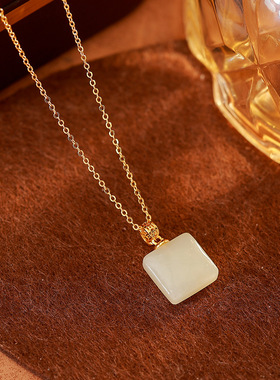 【河田无事牌】方糖和田玉无事牌吊坠项链轻奢小众设计感女款项链