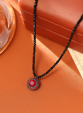 爆款红锆石爆闪项链女