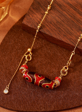 复古国风沙金天珠唐卡横穿项链