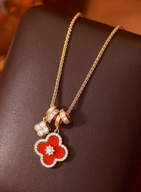 【鸿运四叶】四叶草红色吊坠百搭项链气质轻奢高级感锁骨链女饰品