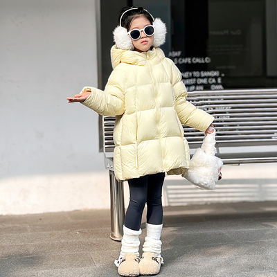 女童韩系茧型羽绒服中长款
