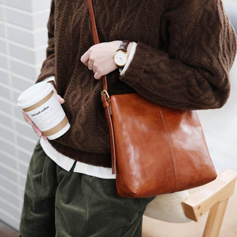 葱木 小众日系包 复古质感斜挎小水桶包植鞣牛皮女包单肩小挎包,箱包皮具/热销女包/男包,水桶包,淘宝优惠券,粉丝福利购,淘宝优惠卷