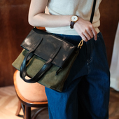 葱木 实用型大容量可放电脑两用带拉链 帆布包上班通勤高级感斜挎