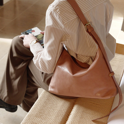 葱木极简通勤hobo包包植鞣皮女包