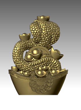 三维图 圆雕图 模型 3D STL 精雕 木雕 雕刻图Y元宝蛇250822