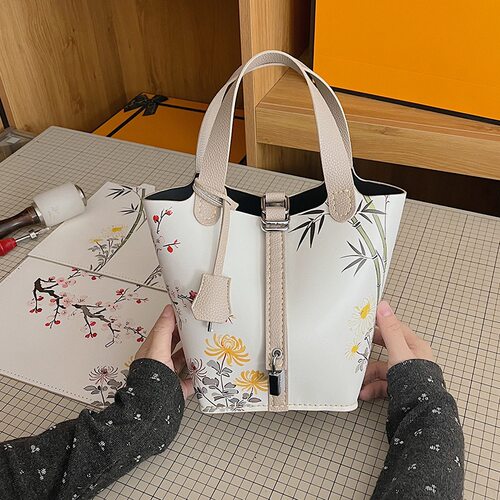 团购新中式印花女包材料包diy手工包迷你小号菜篮子单肩斜挎包潮.