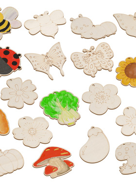 直营木质涂鸦木片恐龙花朵鱼虫海洋挂件手绘涂色儿童手工DIY彩绘