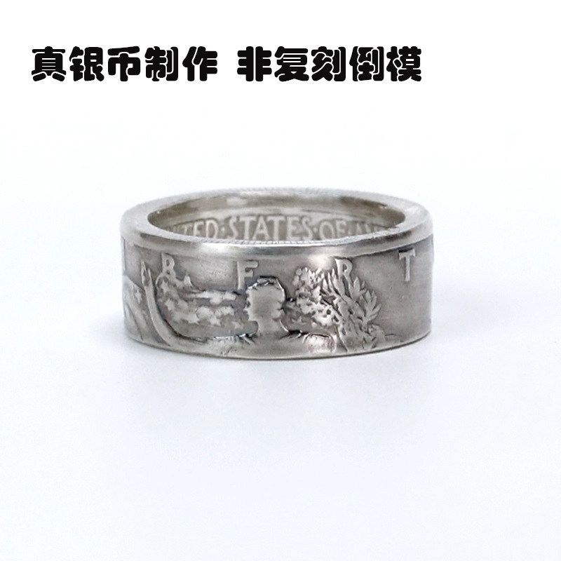 银戒指男潮牌宽面做旧高级感个性古风生日纪念美国行走女神真银币