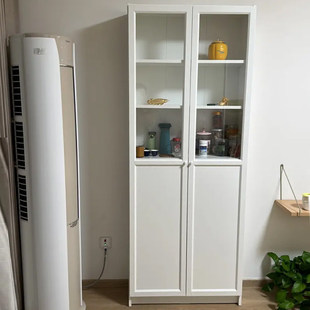 宜家书柜毕利奥克伯带板书架简约落地柜客厅带门收纳柜书房书架