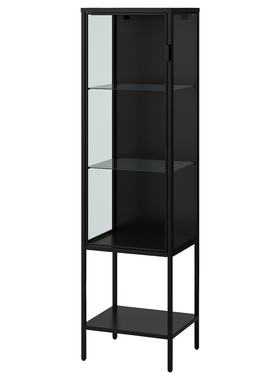 IKEA宜家鲁德斯塔 玻璃门柜煤黑色蓝色42x37x155 厘米简约收纳柜