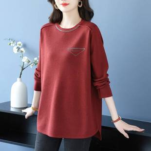 女洋气宽松遮屁股羊毛衫 胖妈妈秋冬新款 圆领针织衫 毛衣时尚 加大码