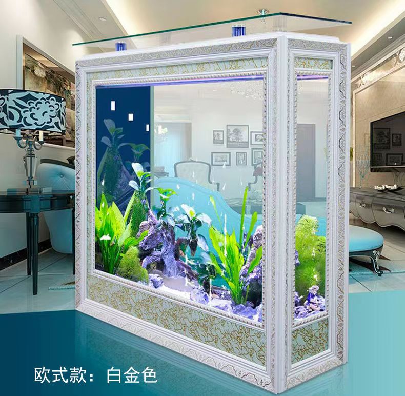 欧式长方屏风形隔断金鱼缸中大型落地玻璃客厅懒人家用免换水族箱