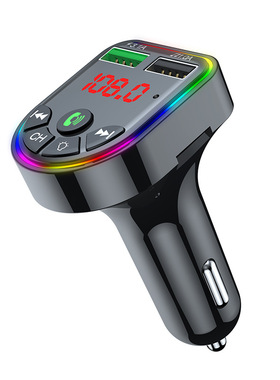 新款车载MP3 CAR F5蓝牙免提音乐播放器七彩氛围灯车充FM发射器