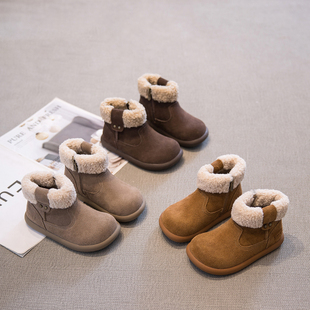 儿童雪地靴保暖女童中筒靴复古棉靴2025冬款真皮女孩马丁靴棉鞋潮