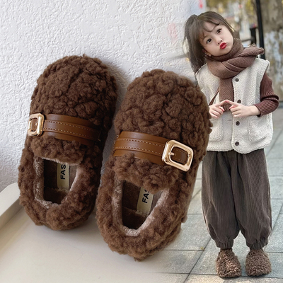 女童毛毛鞋防滑儿童棉鞋2025冬季新款男童豆豆鞋加绒宝宝保暖鞋子
