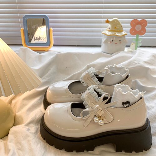 白色厚底松糕皮鞋女童2025夏秋新款复古英伦风甜美配裙玛丽珍单鞋