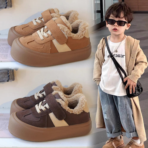 男童棉鞋女童毛毛鞋2025新款冬季加绒儿童板鞋秋冬宝宝运动鞋二棉