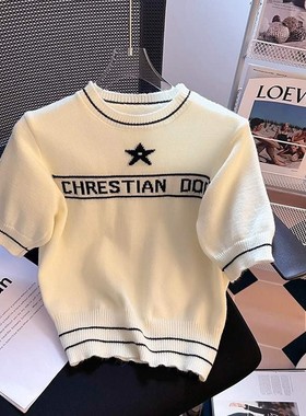 欧货爆款小衫毛衣短袖女针织衫减龄小众打底上衣法式小香风t恤181