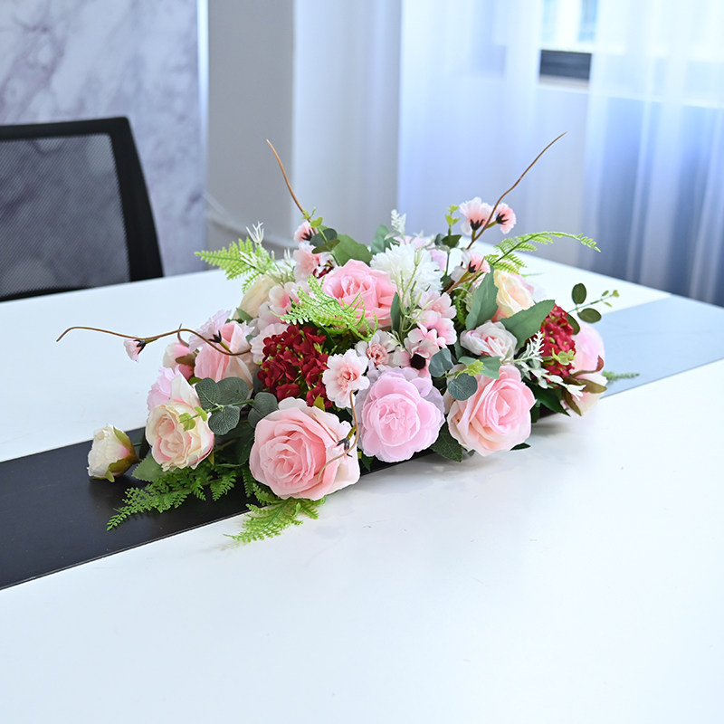 签约布置仿真花商务长条会议桌桌面摆花假花迎宾台花装饰长桌桌花