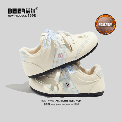 蓓尔原创格子泡芙鞋女2025新款学生休闲小白鞋chic百搭配裙子板鞋