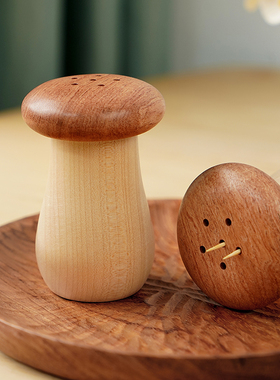 Gu谷念实木蘑菇造型牙签筒摆件旋钮式高档北欧日式创意餐厅家用