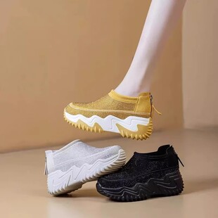 内增高老爹鞋女2025新款夏季透气薄款运动休闲鞋厚底网鞋镂空凉鞋
