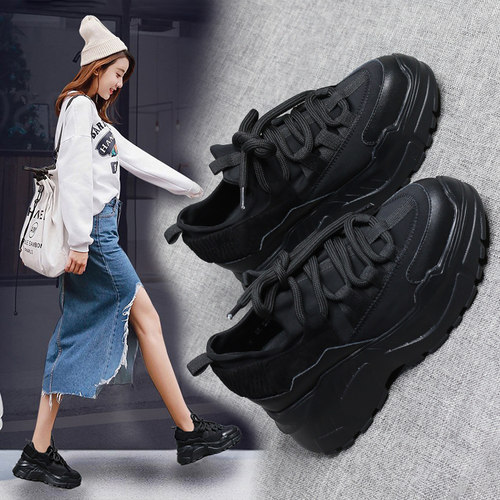 网红黑色内增高春秋智熏老爹鞋